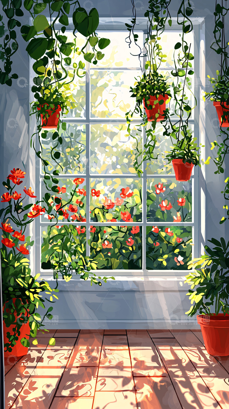 高清大图下载【趣麦麦图】阳光洒在窗边盆栽上的唯美画面