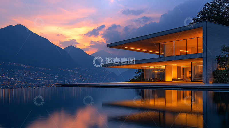 高清大图下载【趣麦麦图】湖边现代别墅