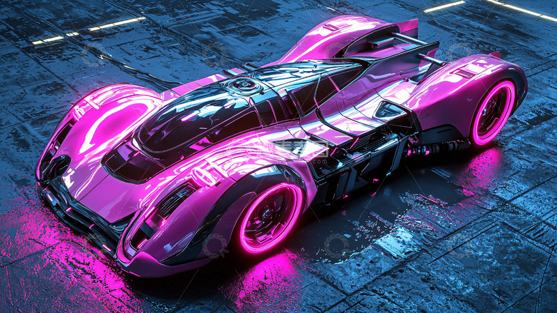 高清大图下载【趣麦麦图】未来感粉色赛车