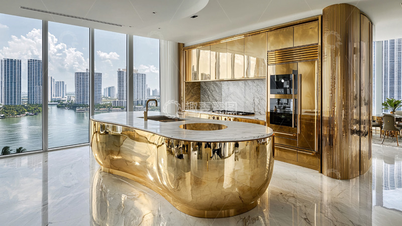 高清大图下载【趣麦麦图】金色奢华厨房岛台