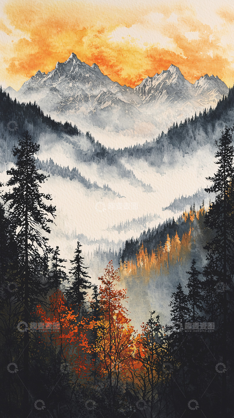 高清大图下载【趣麦麦图】山峦日出雾气森林