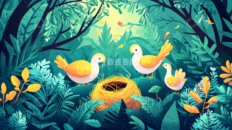 高清大图下载【趣麦麦图】森林鸟巢鸟类