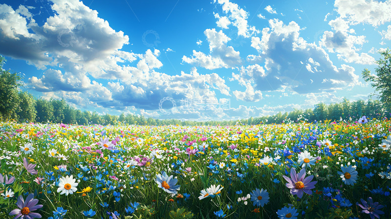高清大图下载【趣麦麦图】阳光明媚的彩色花田