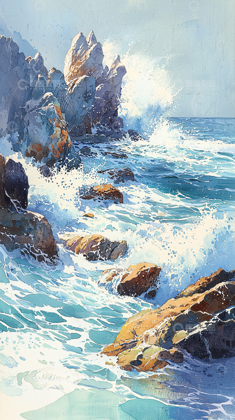 高清大图下载【趣麦麦图】海浪拍打岩石