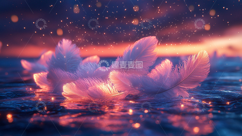 高清大图下载【趣麦麦图】粉色羽毛漂浮水面唯美