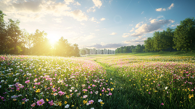 高清大图下载【趣麦麦图】夕阳西下花海草原