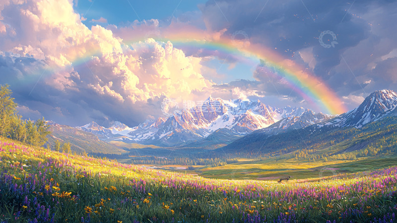 高清大图下载【趣麦麦图】彩虹山峦花海