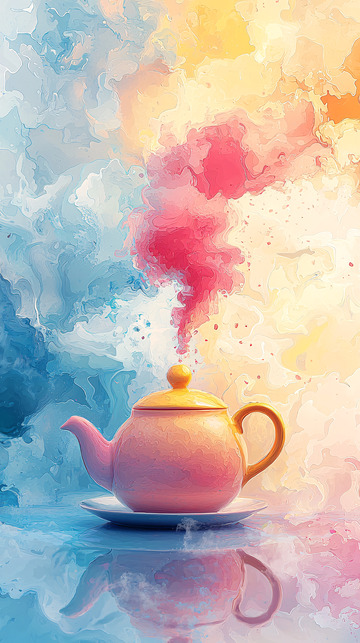 彩雾缭绕的粉色茶壶