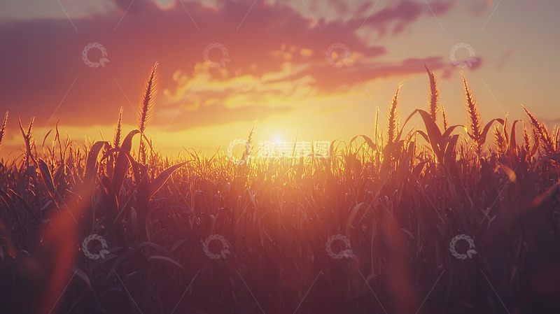 高清大图下载【趣麦麦图】日落玉米地景观