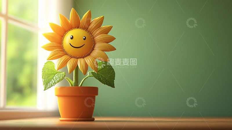 高清大图下载【趣麦麦图】微笑向日葵盆栽