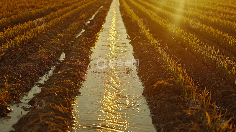 高清大图下载【趣麦麦图】金色稻田灌溉水渠
