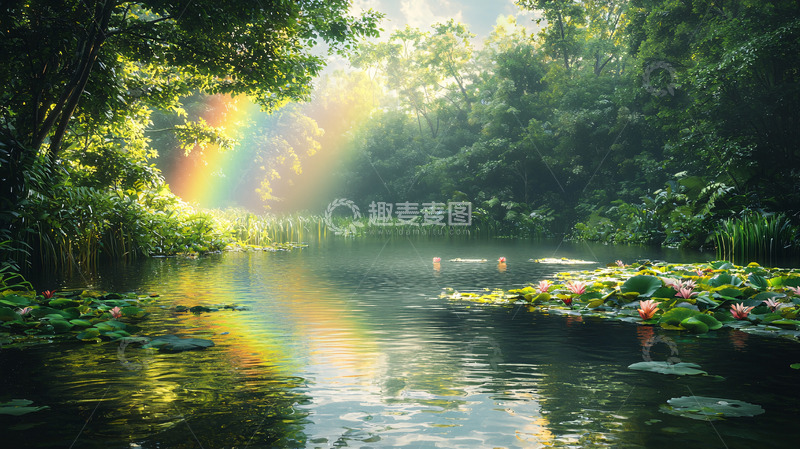 高清大图下载【趣麦麦图】森林彩虹河流