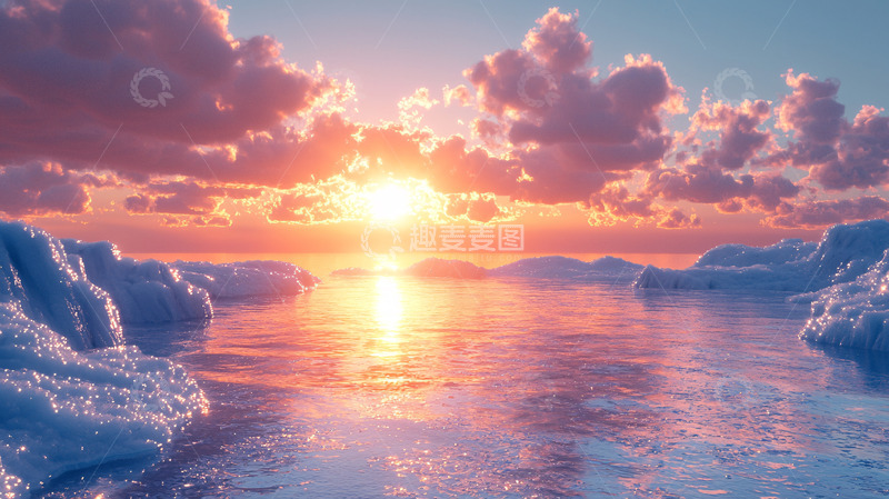 高清大图下载【趣麦麦图】极地冰川日落美景