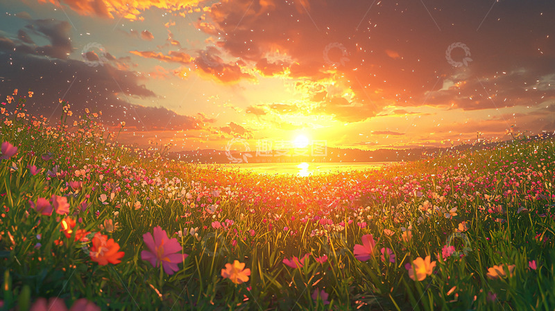 高清大图下载【趣麦麦图】夕阳下花海田园风光