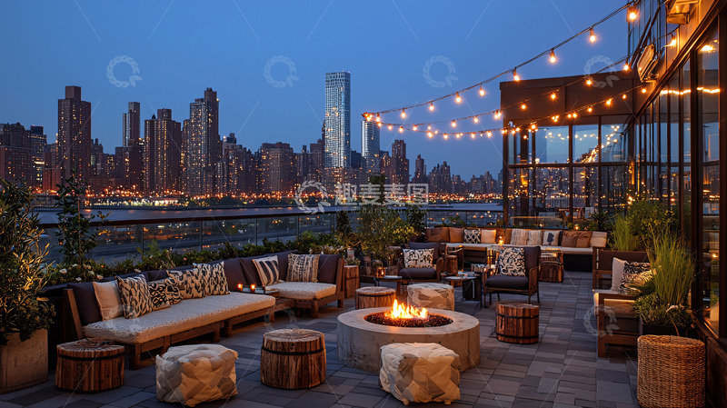 高清大图下载【趣麦麦图】夜景露台餐厅