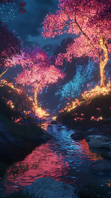 梦幻夜光森林溪流