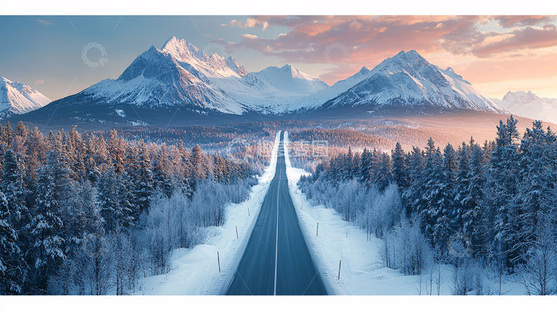 高清大图下载【趣麦麦图】雪山下的公路