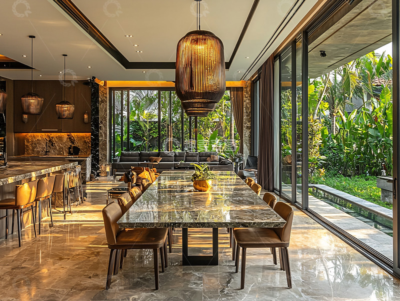 高清大图下载【趣麦麦图】豪华现代餐厅客厅一体