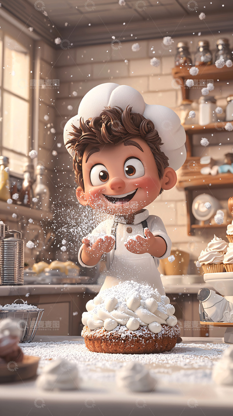 高清大图下载【趣麦麦图】快乐的小厨师撒糖粉