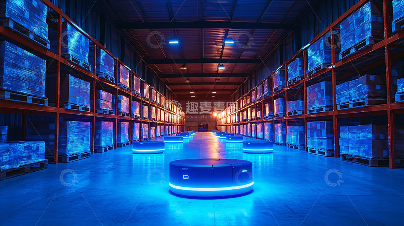 高清大图下载【趣麦麦图】蓝色灯光仓库机器人