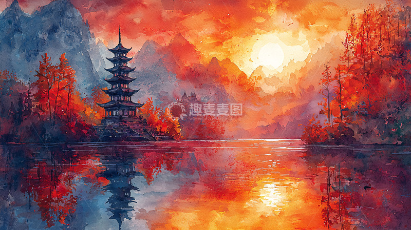 高清大图下载【趣麦麦图】中国风水彩画