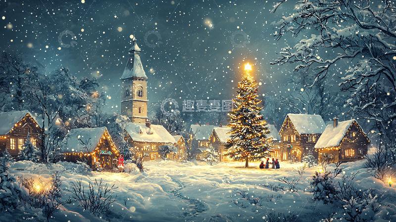 高清大图下载【趣麦麦图】下雪的圣诞小镇