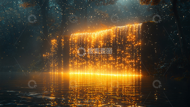 高清大图下载【趣麦麦图】金光闪闪的瀑布