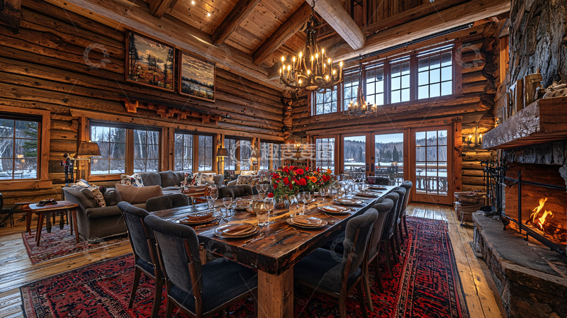 高清大图下载【趣麦麦图】舒适温馨的木质小屋内部