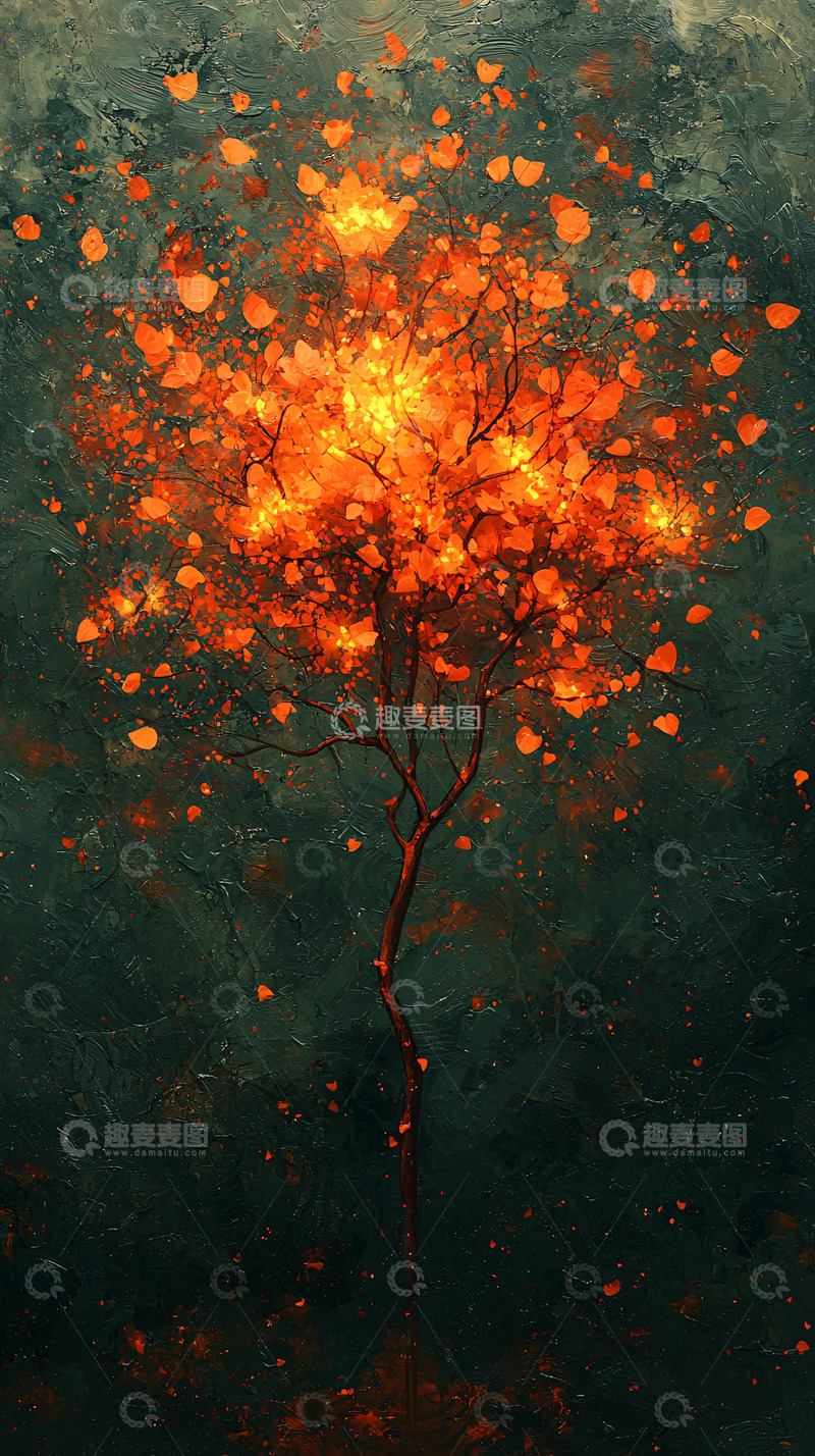 高清大图下载【趣麦麦图】燃烧般橙色叶子的树