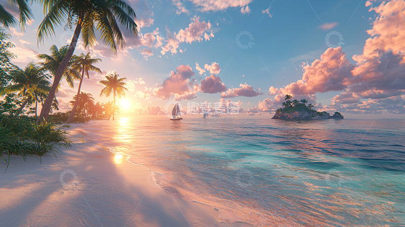 高清大图下载【趣麦麦图】热带海滩落日风景