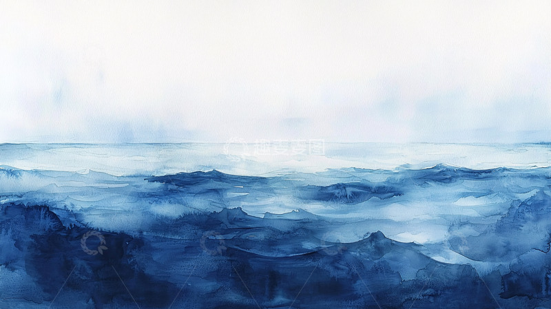 高清大图下载【趣麦麦图】水彩风格的平静海面