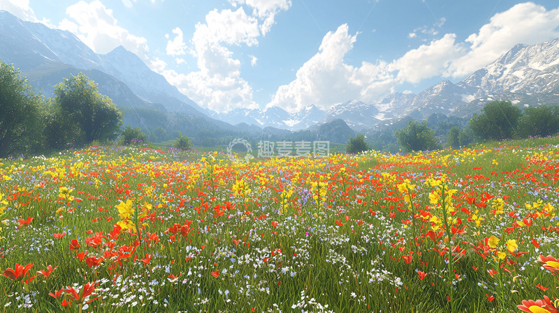 高清大图下载【趣麦麦图】阳光下的高山野花田