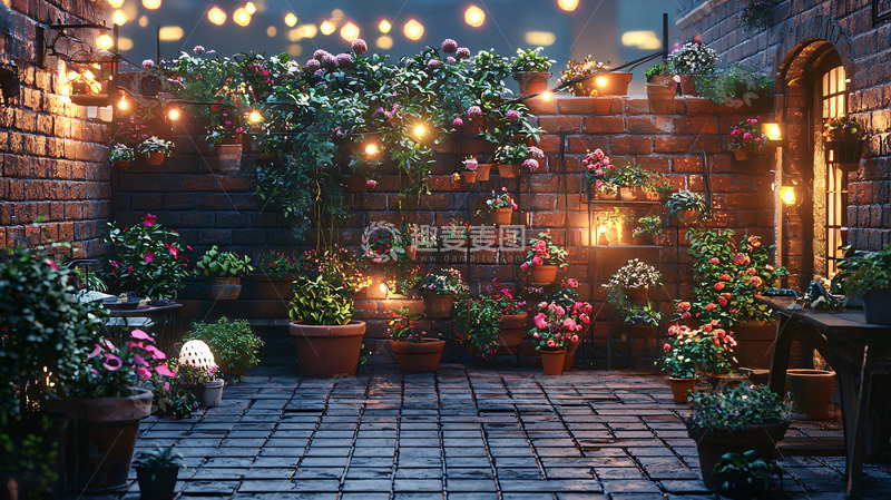 高清大图下载【趣麦麦图】夜晚雨中庭院灯光