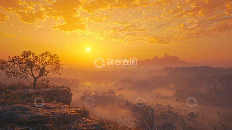 高清大图下载【趣麦麦图】金色朝霞下的雾气山谷