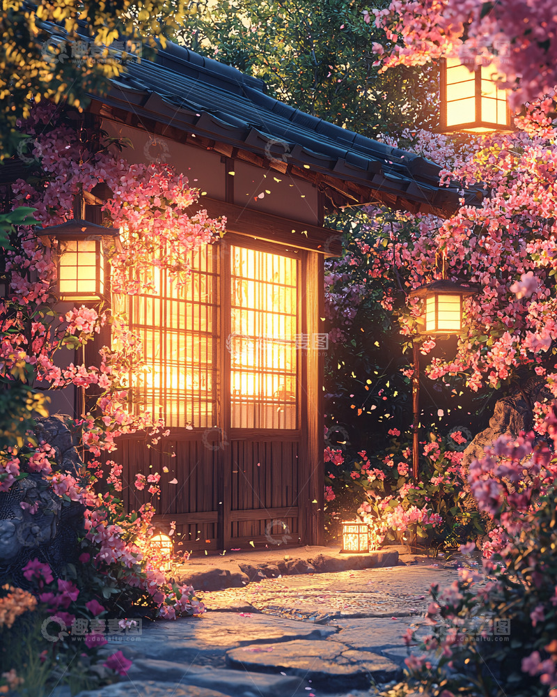 高清大图下载【趣麦麦图】樱花季日式庭院