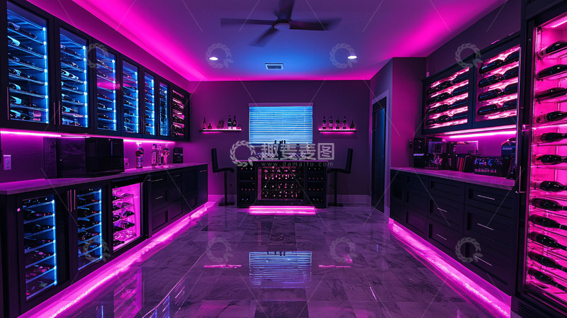 高清大图下载【趣麦麦图】霓虹灯光照亮的酒窖