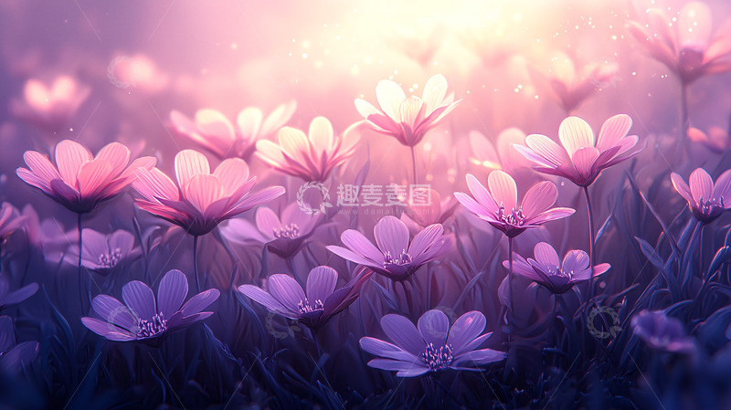 高清大图下载【趣麦麦图】粉色花田日出