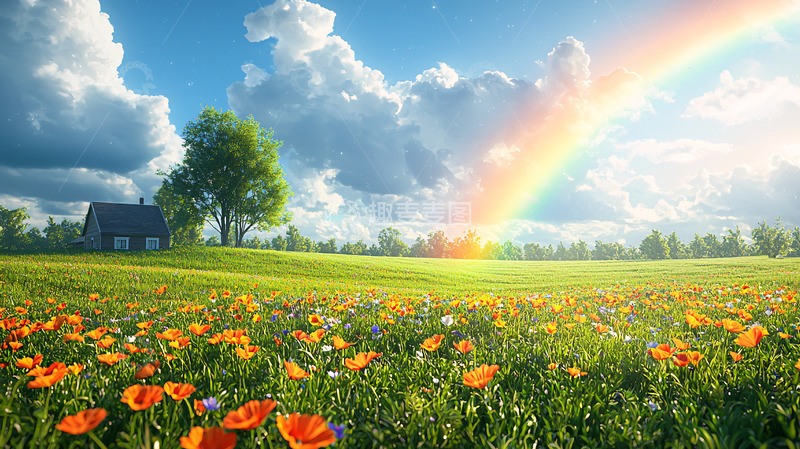 高清大图下载【趣麦麦图】彩虹田园风景
