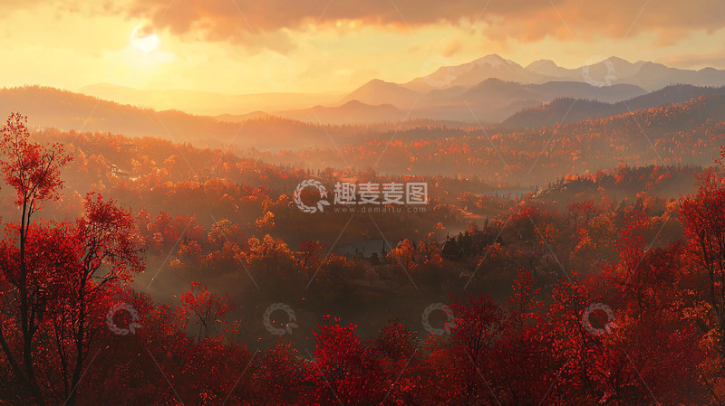 高清大图下载【趣麦麦图】秋日山峦夕阳景色