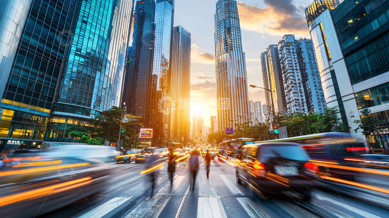 高清大图下载【趣麦麦图】都市街景日落车流
