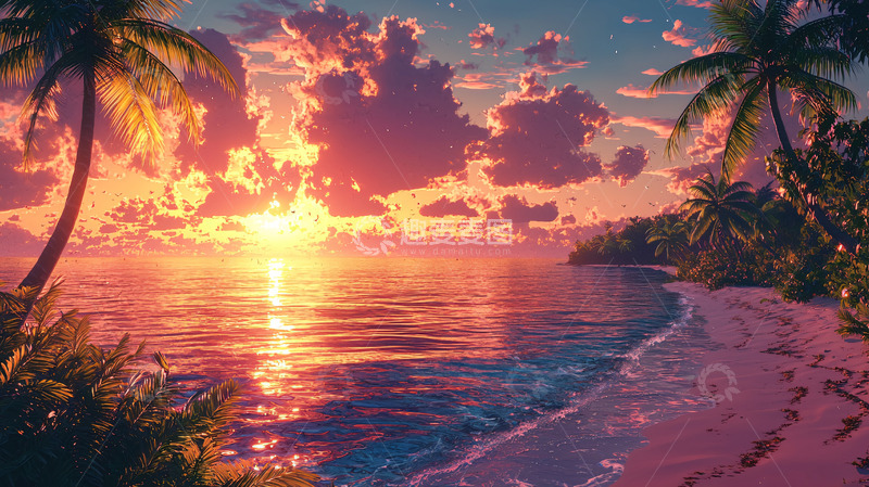 高清大图下载【趣麦麦图】热带海滩日落