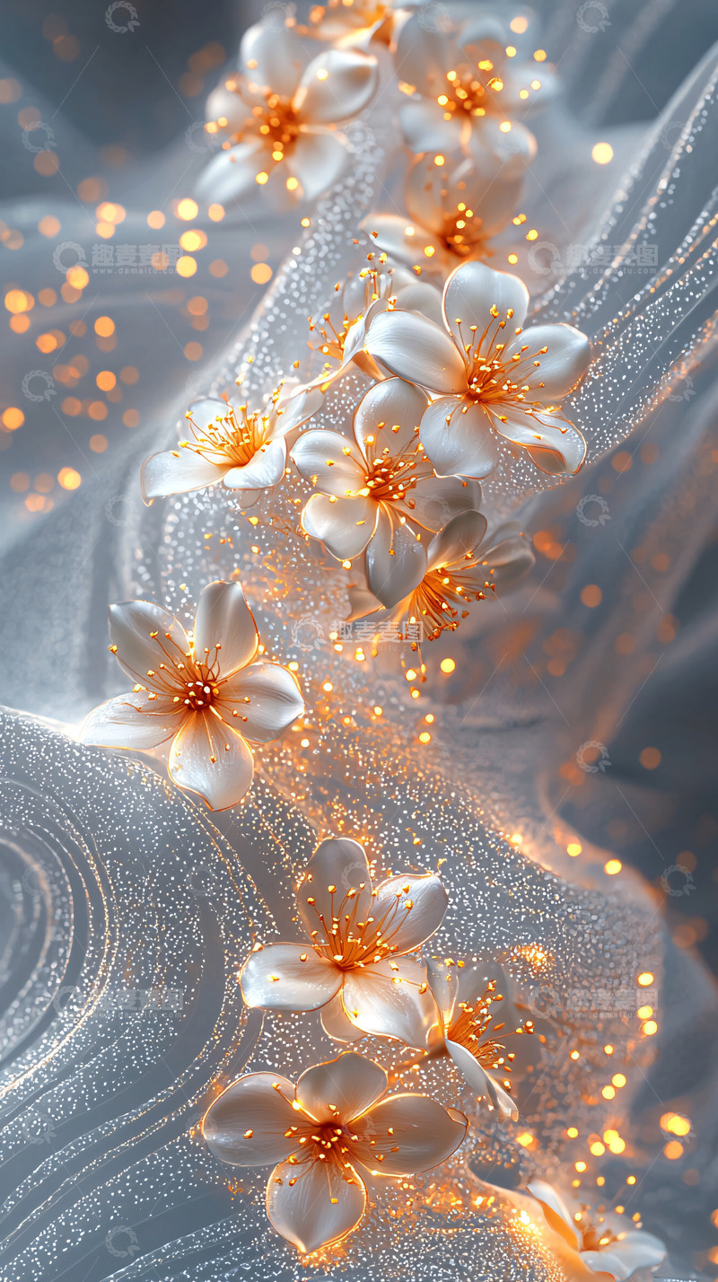 高清大图下载【趣麦麦图】闪耀花朵轻纱背景