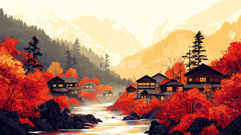 高清大图下载【趣麦麦图】秋日山谷村庄景色