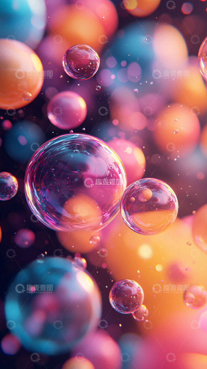 高清大图下载【趣麦麦图】彩色气泡漂浮背景