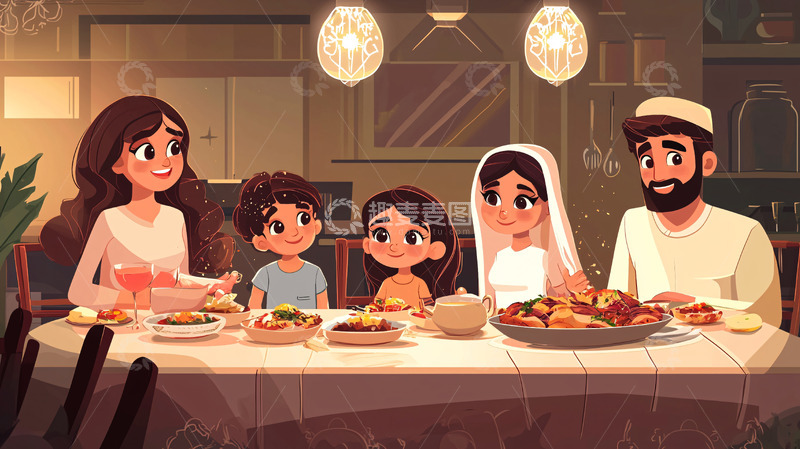 高清大图下载【趣麦麦图】穆斯林家庭晚餐