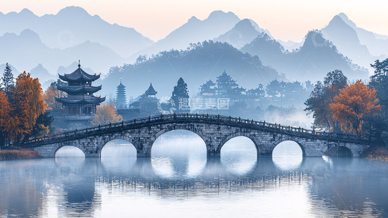 高清大图下载【趣麦麦图】中国风山水朦胧意境