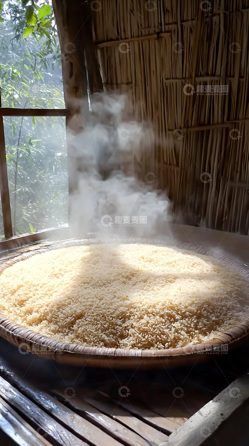 高清大图下载【趣麦麦图】蒸汽弥漫的稻米蒸笼