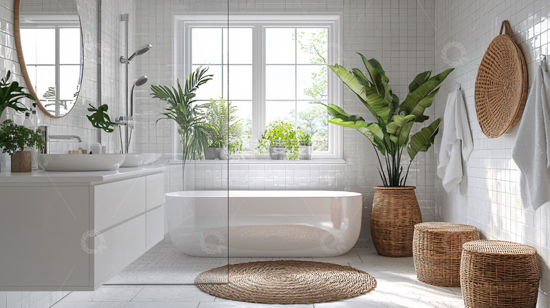 高清大图下载【趣麦麦图】明亮现代的白色浴室