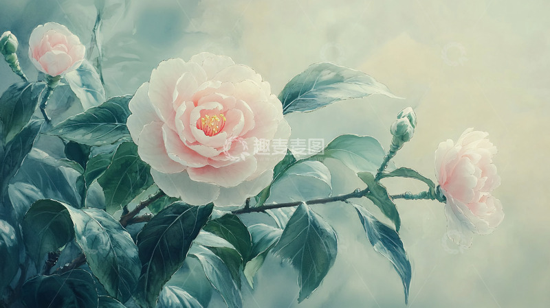 高清大图下载【趣麦麦图】水墨写意山茶花