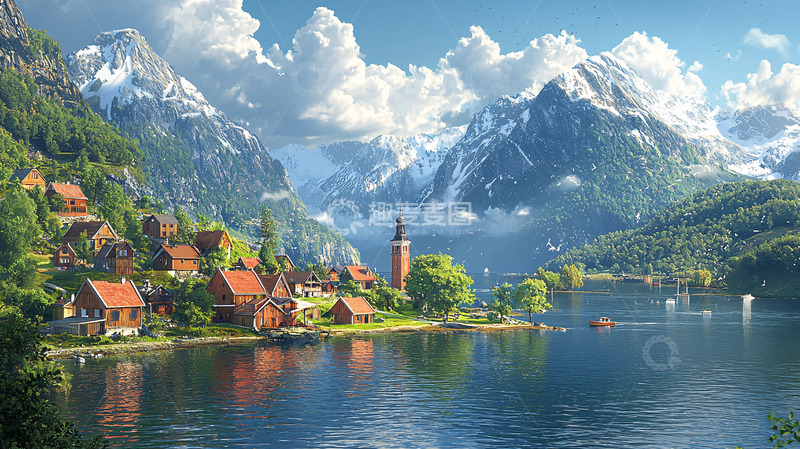高清大图下载【趣麦麦图】阿尔卑斯山小镇风光